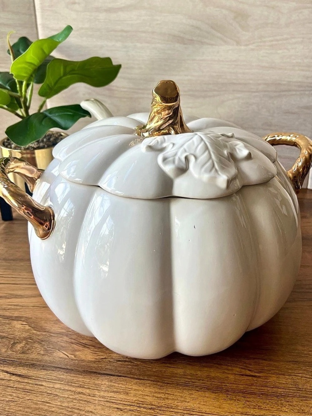 Martha Stewart Pumpkin Tureen with Ladle White & Gold